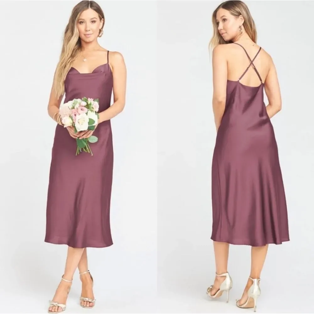 Show‎ Me Your Mumu NWOT Verona Cowl Dress Plum Satin Deluxe Size Small